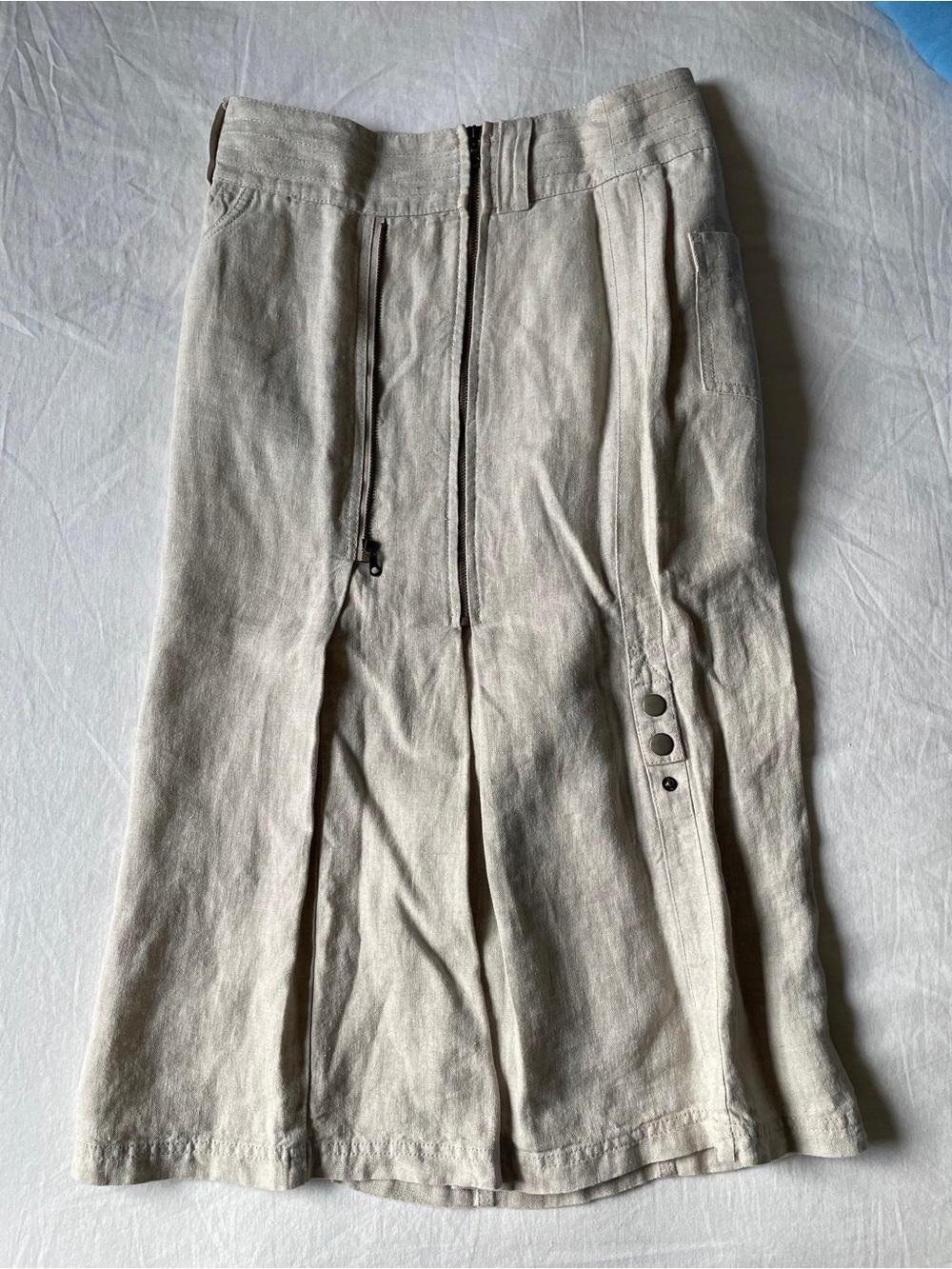 Women’s Natural Linen Maxi Skirt with Front Zip Detail